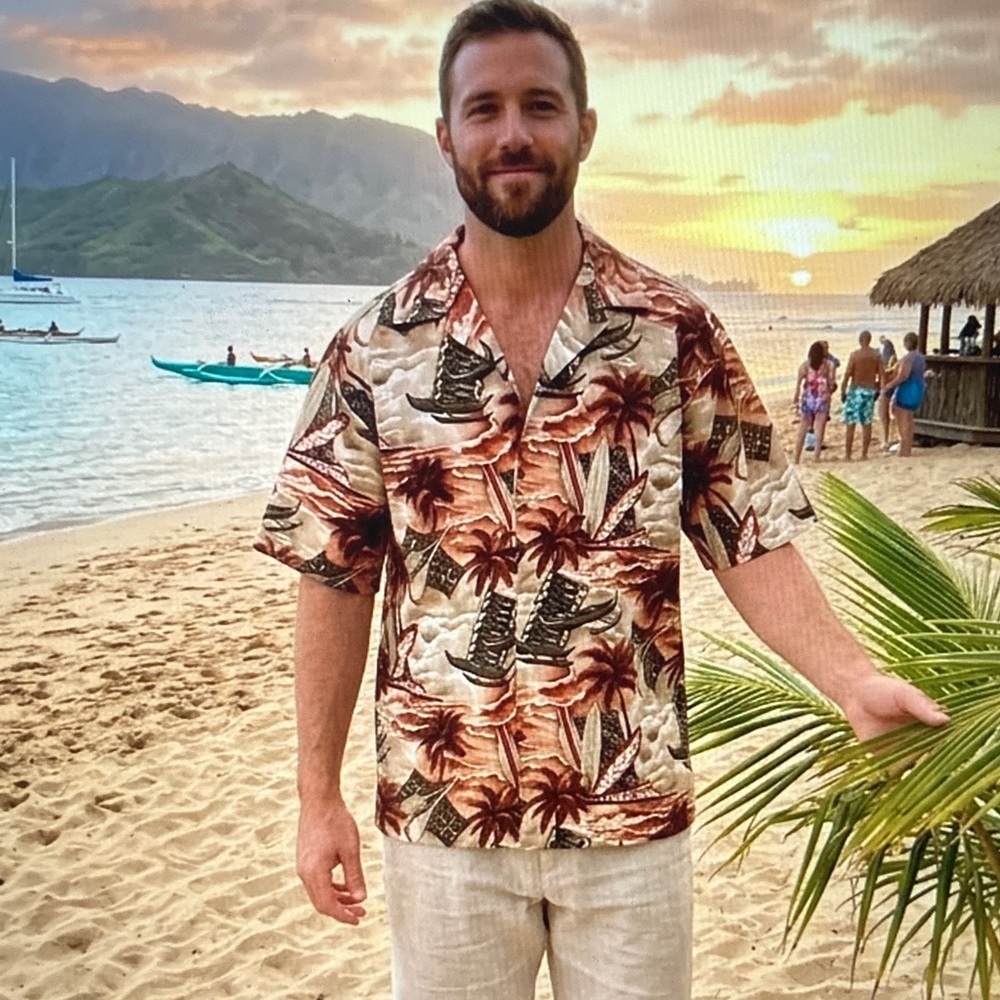 Tropical Print Short Sleeve Shirt Made in Hawaii S86